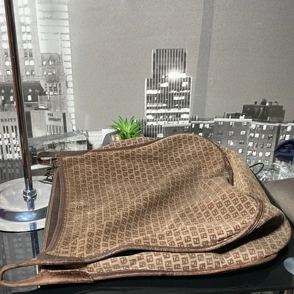 Authentic FENDI Zucca Shoulder Bag Suede Leather Brown Rehab - Picture 11 of 13